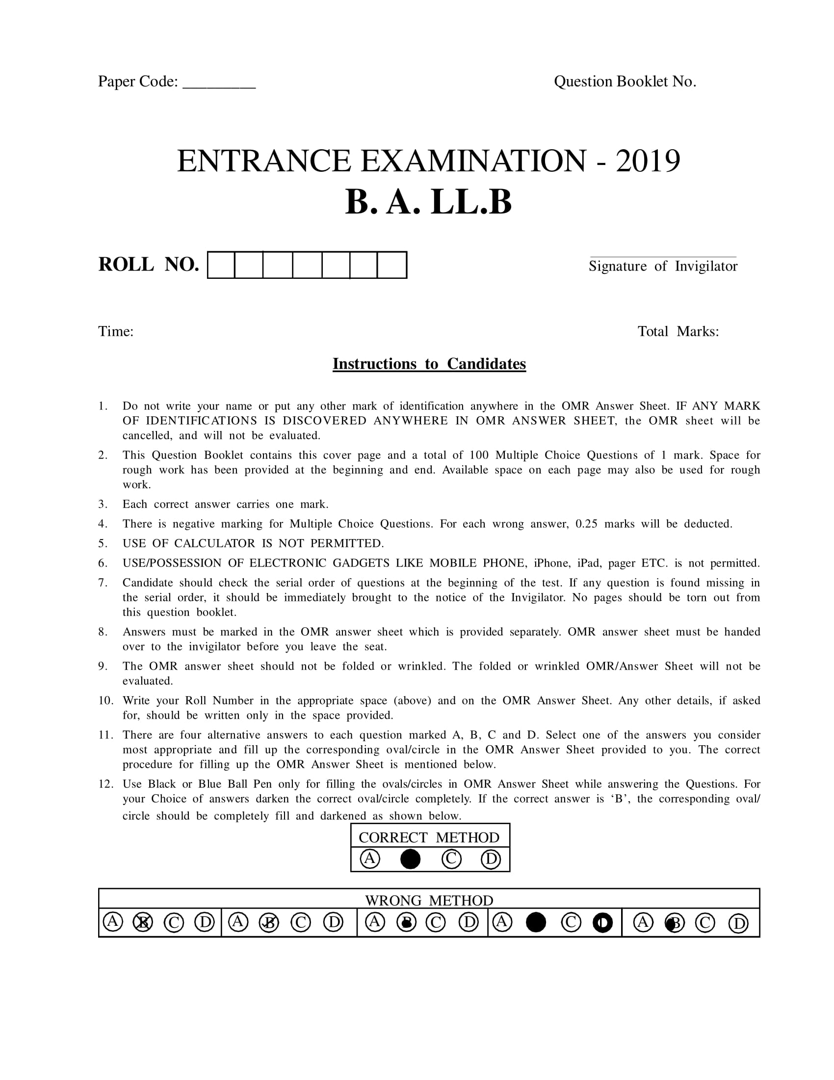 B.A LLB JMI Entrance Test Paper 2019 – Jamia Books